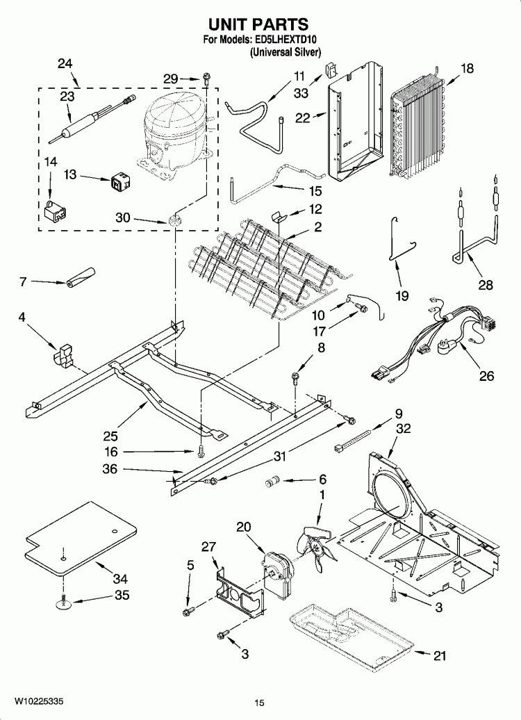 UNIT PARTS Diagram and Parts List for ED5LHEXTD10  Whirlpool Refrigerator