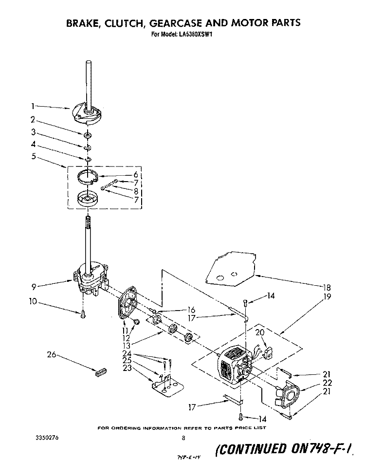 BRAKE, CLUTCH, GEARCASE, MOTOR AND PUMP Diagram and Parts List for LA5380XSW1  Whirlpool Washer