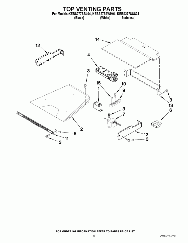 TOP VENTING PARTS Diagram and Parts List for KEBS277SSS04  KitchenAid Wall Oven
