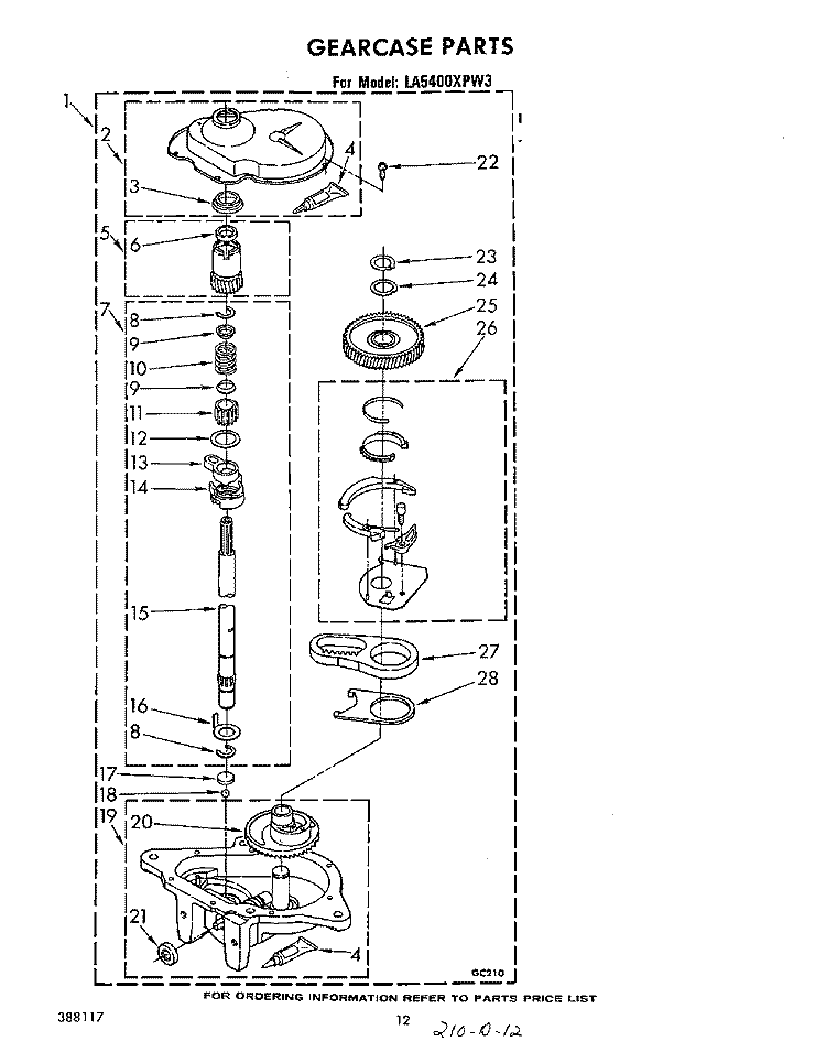 GEARCASE Diagram and Parts List for LA5400XPW3  Whirlpool Washer