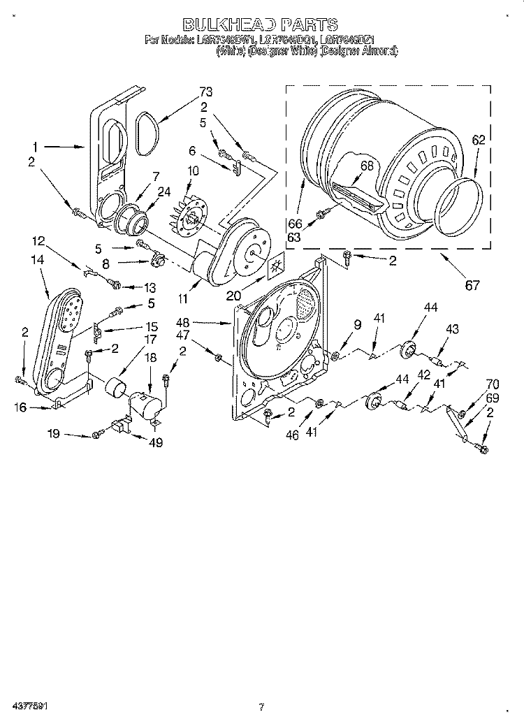 BULKHEAD Diagram and Parts List for LGR7646DZ1  Whirlpool Dryer
