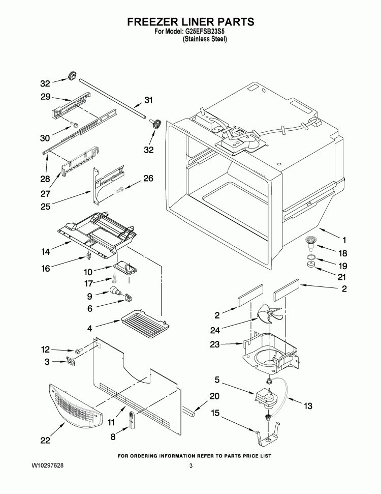 FREEZER LINER PARTS Diagram and Parts List for G25EFSB23S5  Whirlpool Refrigerator