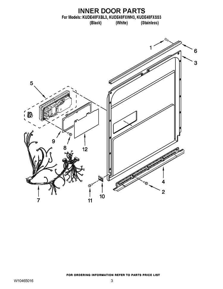 INNER DOOR PARTS Diagram and Parts List for KUDE48FXWH3  KitchenAid Dishwasher