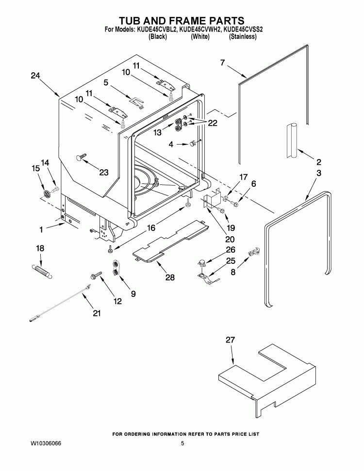 TUB AND FRAME PARTS Diagram and Parts List for KUDE45CVBL2  KitchenAid Dishwasher