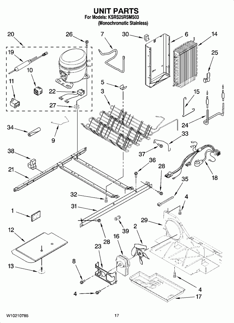 UNIT PARTS Diagram and Parts List for KSRS25RSMS03  KitchenAid Refrigerator