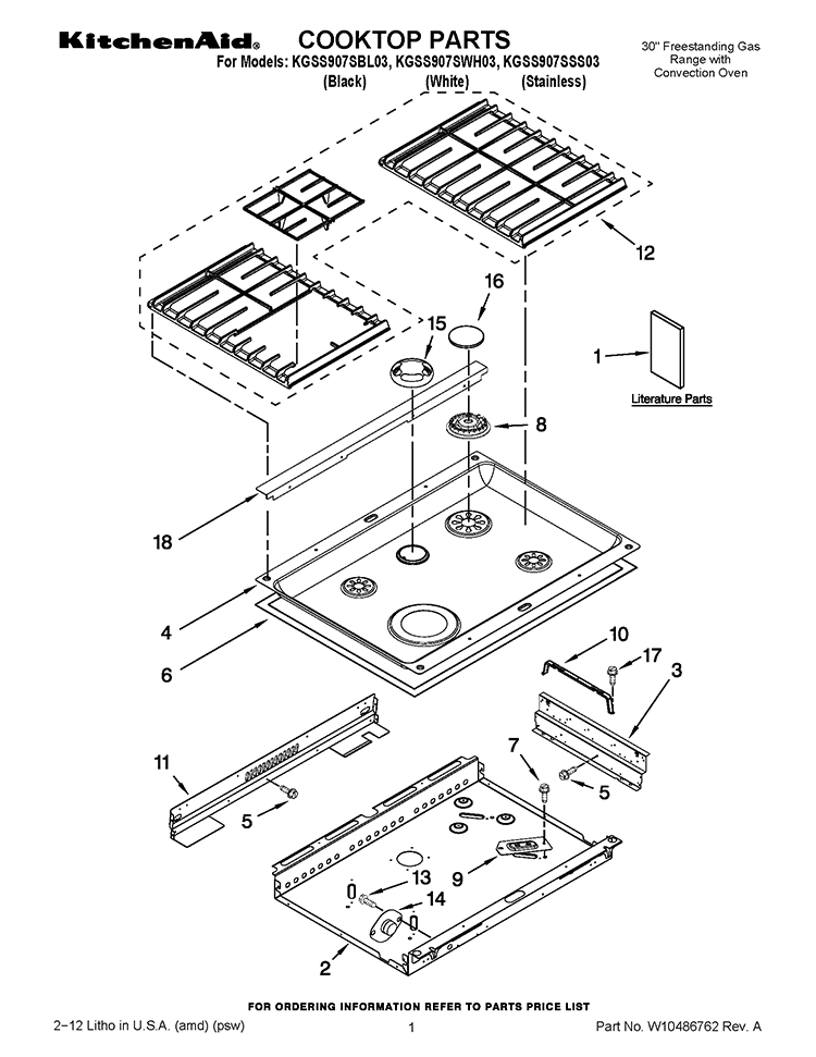 COOKTOP PARTS Diagram and Parts List for KGSS907SBL03  KitchenAid Range