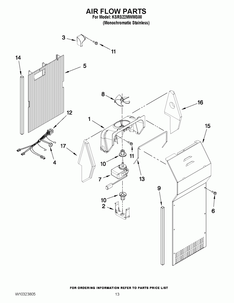 AIR FLOW PARTS Diagram and Parts List for KSRS22MWMS00  KitchenAid Refrigerator