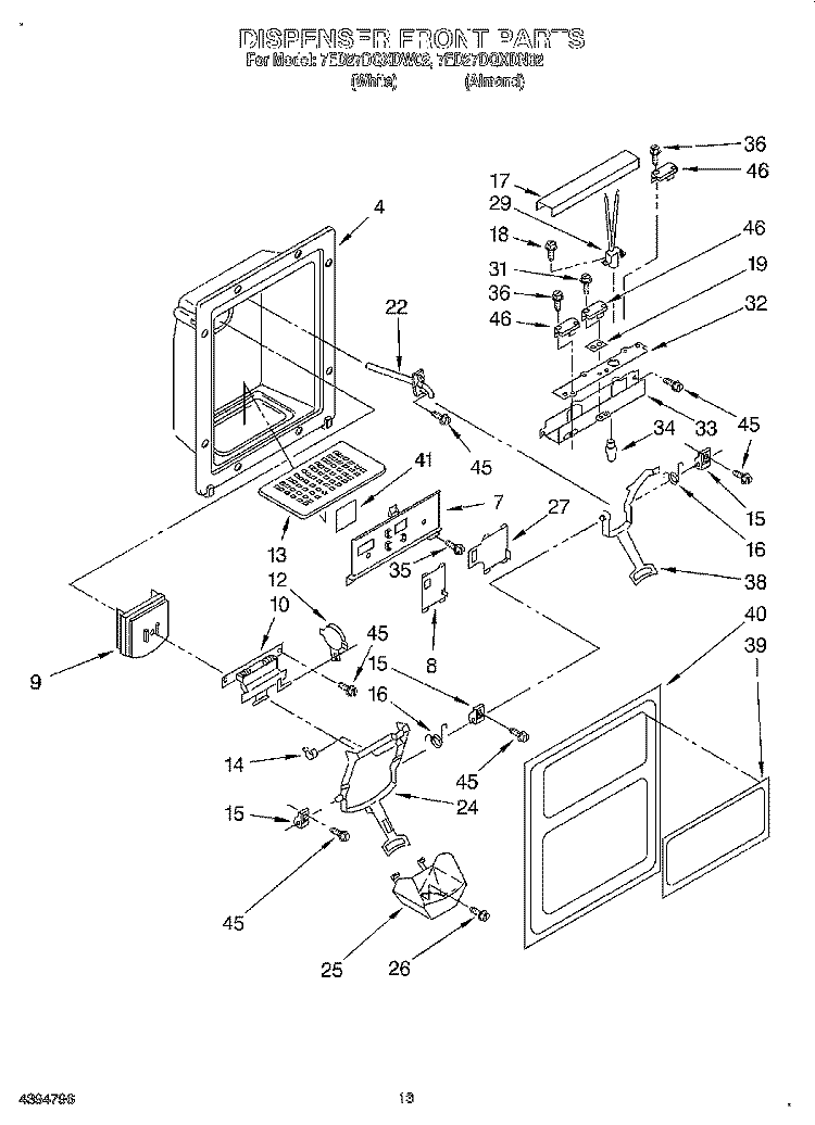 DISPENSER FRONT Diagram and Parts List for 7ED27DQXDN02  Whirlpool Refrigerator