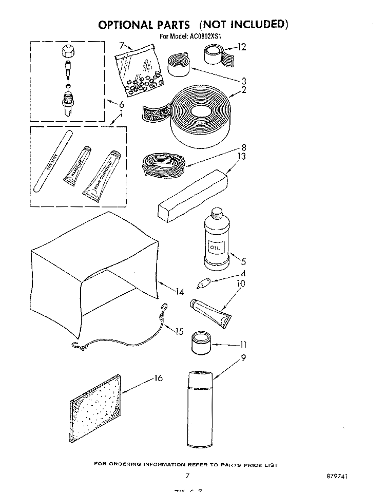 LIT/OPTIONAL Diagram and Parts List for AC0802XS1  Whirlpool Air Conditioner