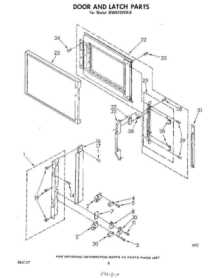 DOOR AND LATCH Diagram and Parts List for MW8200XR0  Whirlpool Microwave