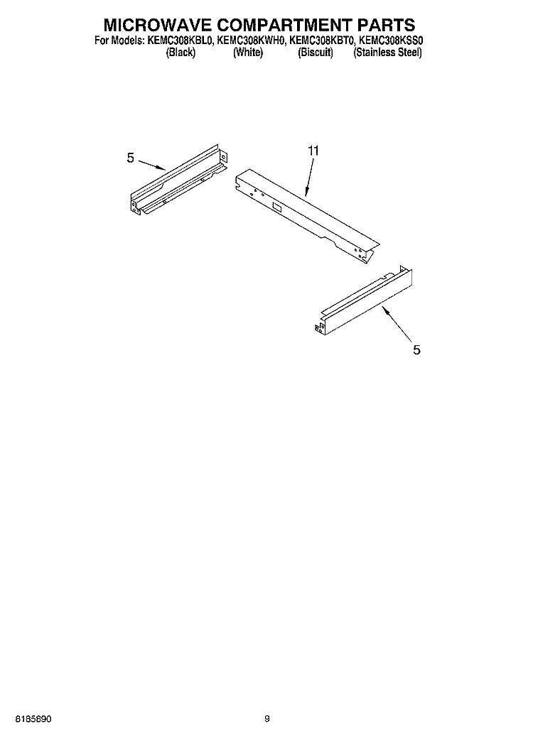 MICROWAVE COMPARTMENT Diagram and Parts List for KEMC308KSS0  KitchenAid Microwave Oven Combo