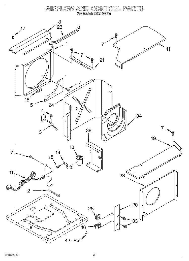AIR FLOW AND CONTROL Diagram and Parts List for CA21WC00  Crosley Air Conditioner