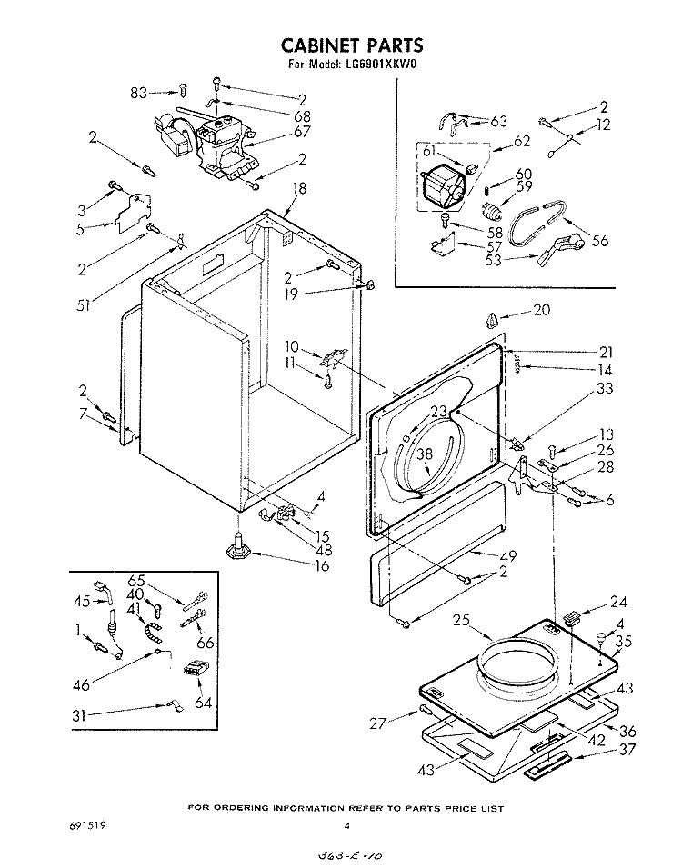 CABINET Diagram and Parts List for LG6901XKW0  Whirlpool Dryer