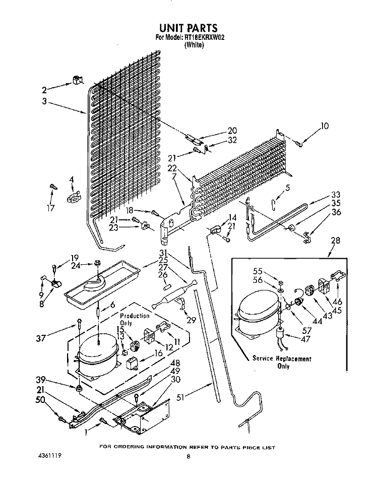 UNIT, LIT/OPTIONAL Diagram and Parts List for RT18EKRXW02  Roper Refrigerator