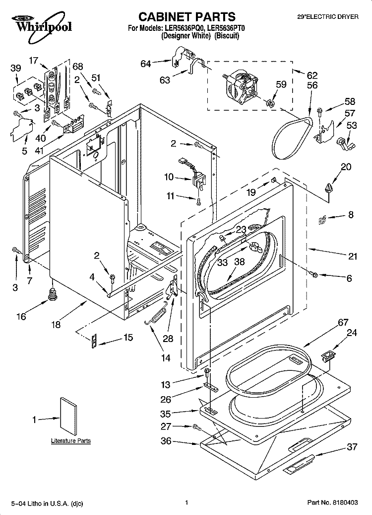 CABINET PARTS Diagram and Parts List for LER5636PT0  Whirlpool Dryer