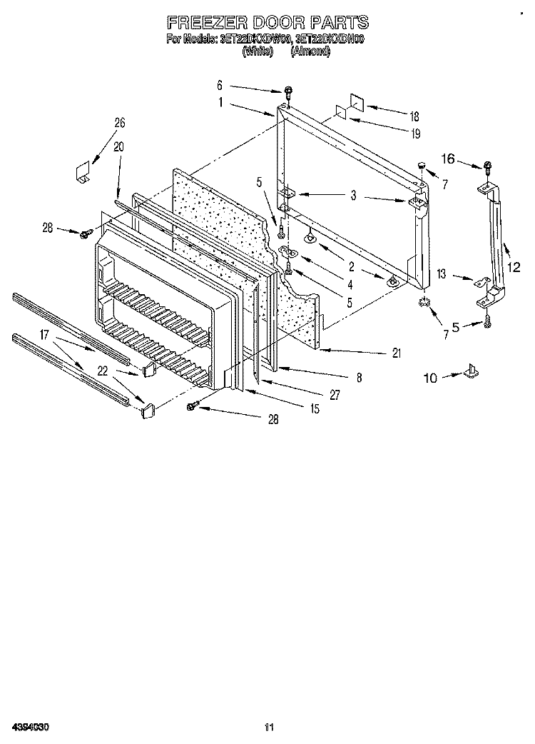 FREEZER DOOR, LIT/OPTIONAL Diagram and Parts List for 3ET22DKXDN00  Whirlpool Refrigerator