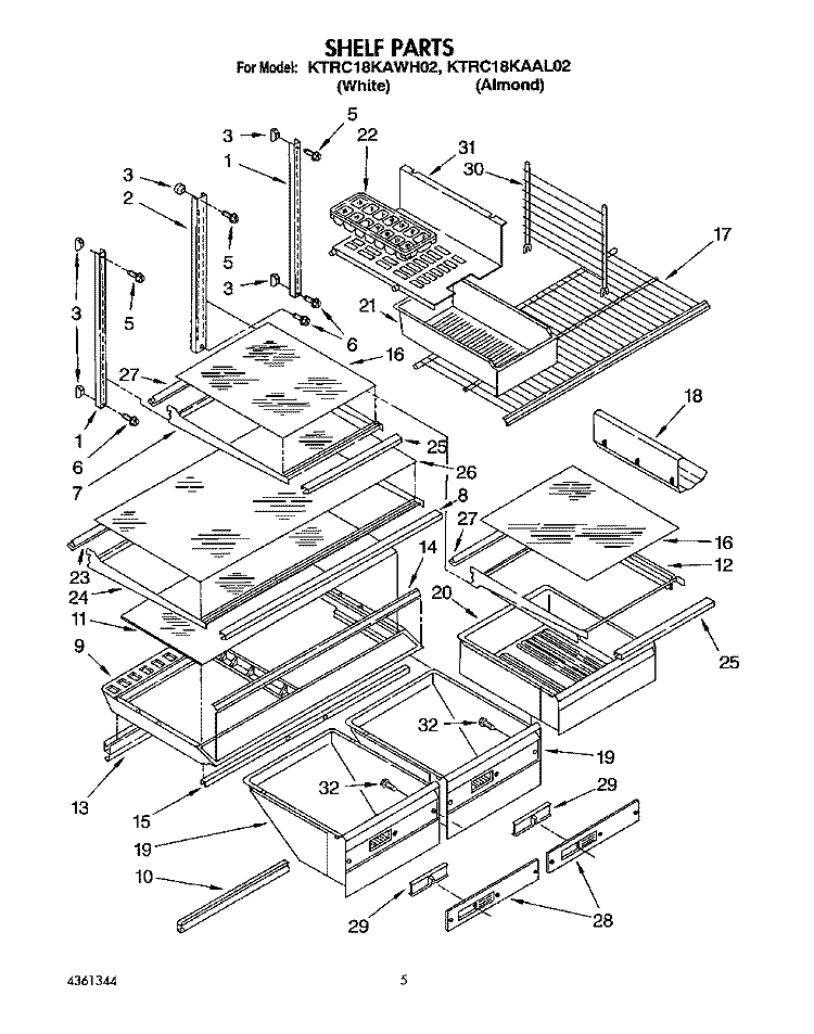SHELF, LIT/OPTIONAL Diagram and Parts List for KTRC18KAAL02  KitchenAid Refrigerator