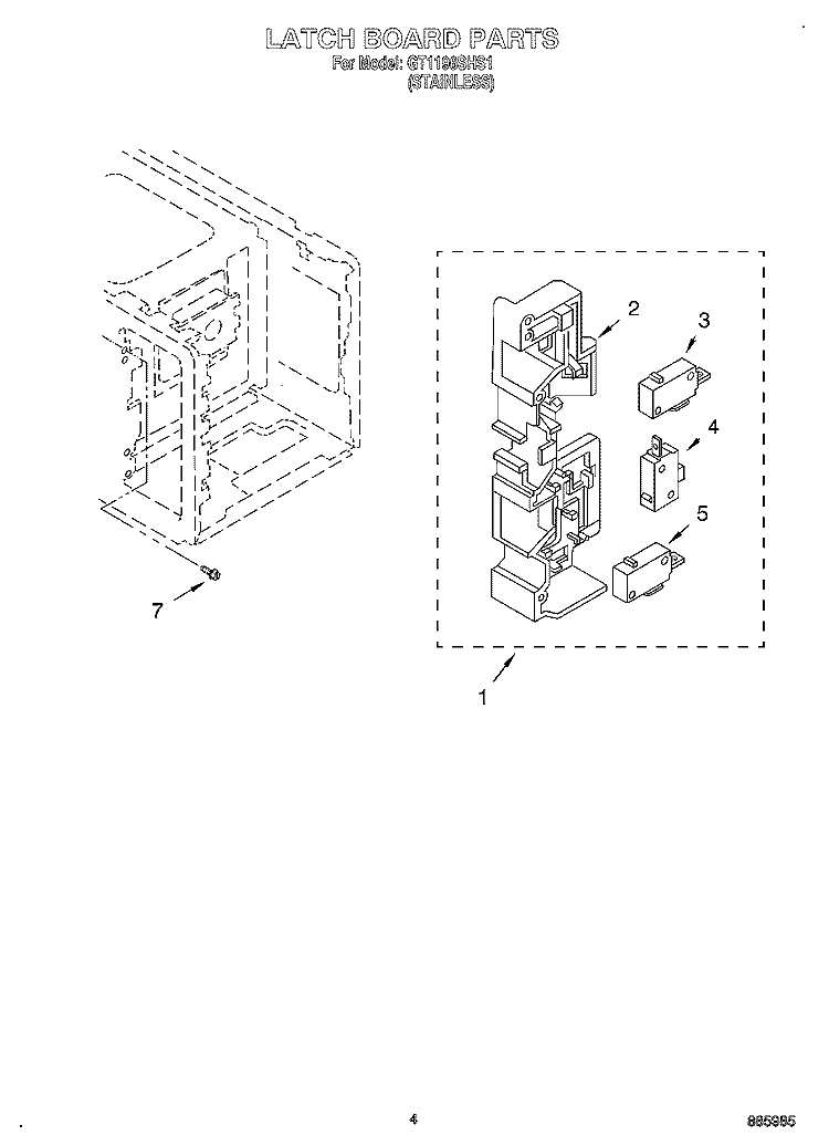 LATCH BOARD Diagram and Parts List for GT1196SHS1  Whirlpool Microwave