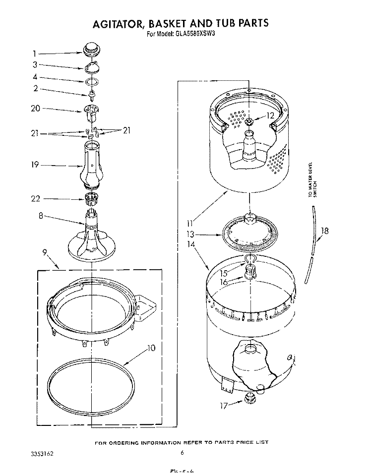 AGITATOR, BASKET AND TUB Diagram and Parts List for GLA5580XSF3  Whirlpool Washer
