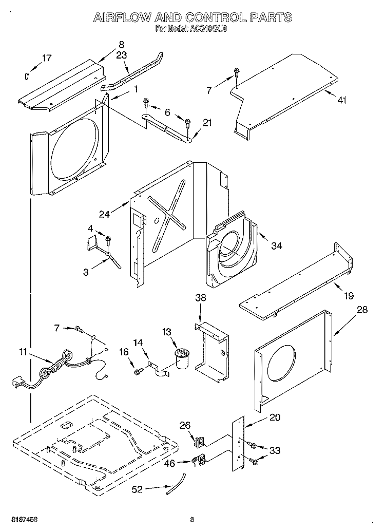 AIR FLOW AND CONTROL Diagram and Parts List for ACQ184XJ0  Whirlpool Air Conditioner