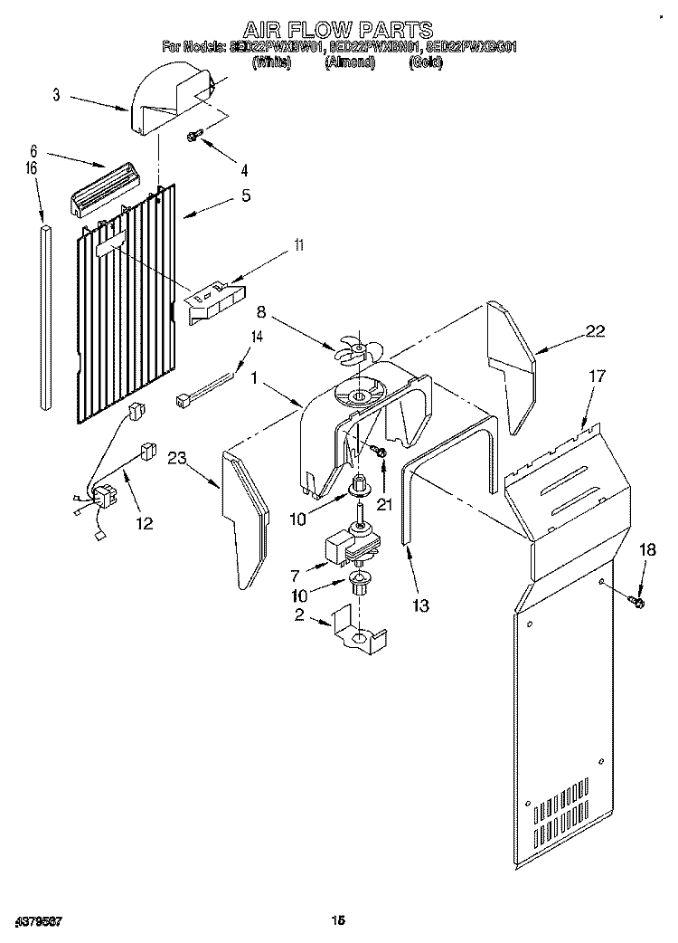 AIR FLOW Diagram and Parts List for 8ED22PWXBN01  Whirlpool Refrigerator