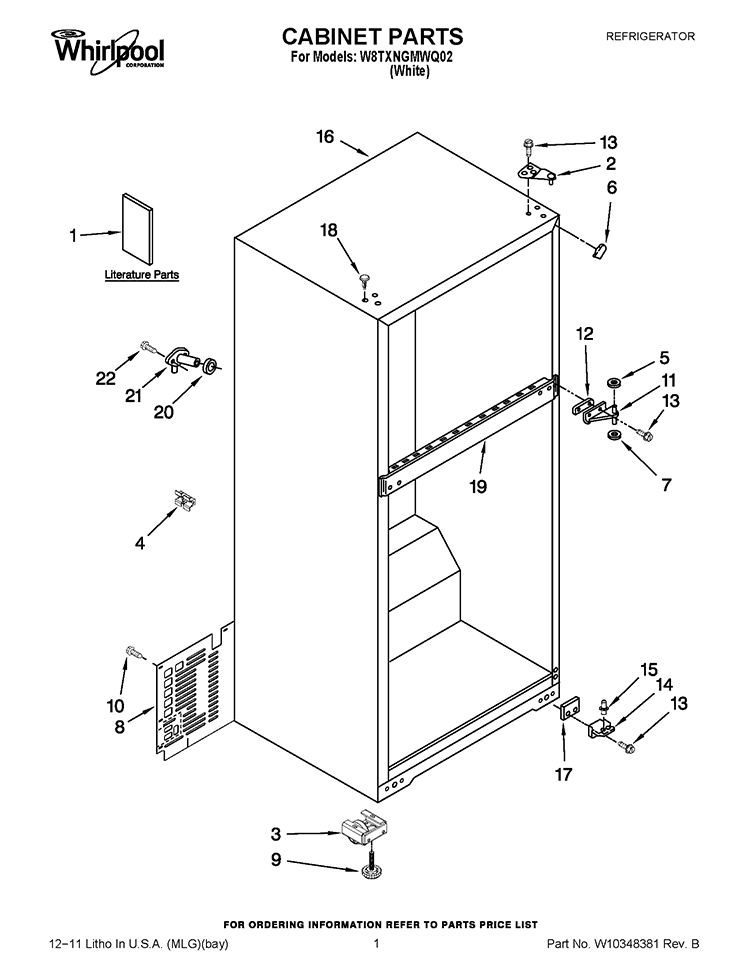 CABINET PARTS Diagram and Parts List for W8TXNGMWQ02  Whirlpool Refrigerator