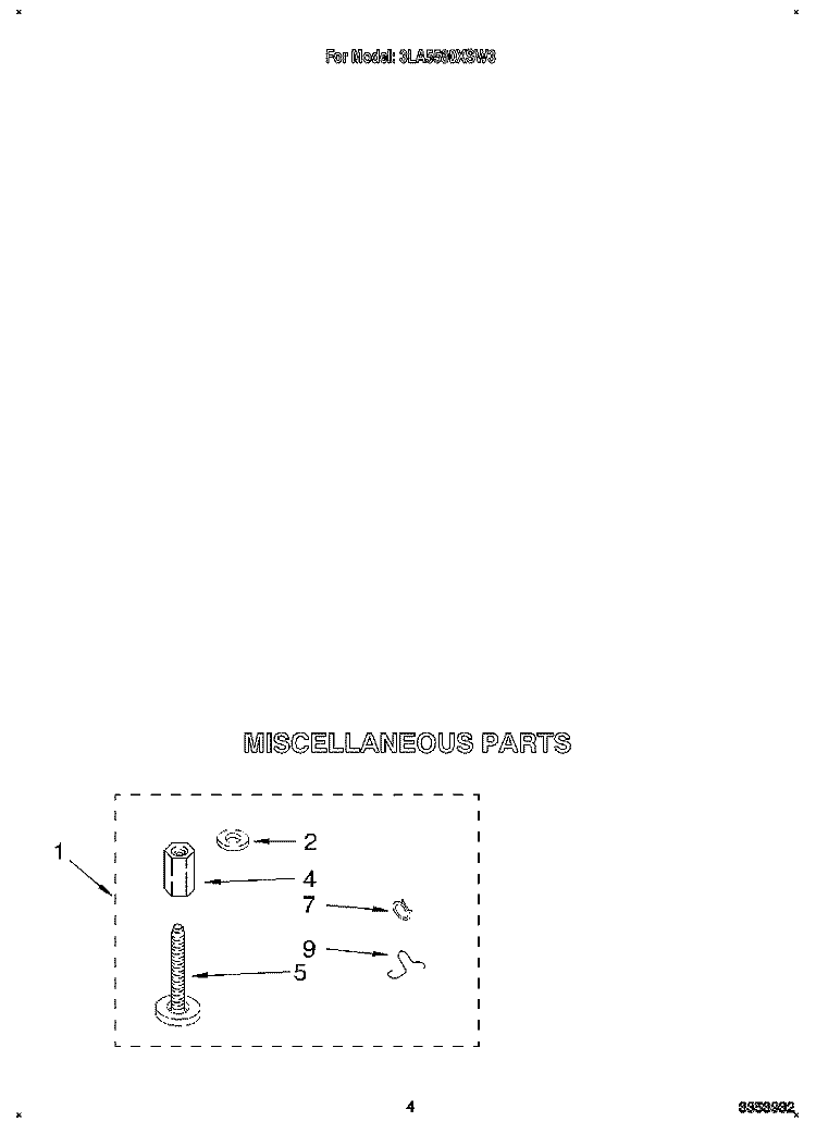 MISCELLANEOUS Diagram and Parts List for 3LA5580XSN3  Whirlpool Washer