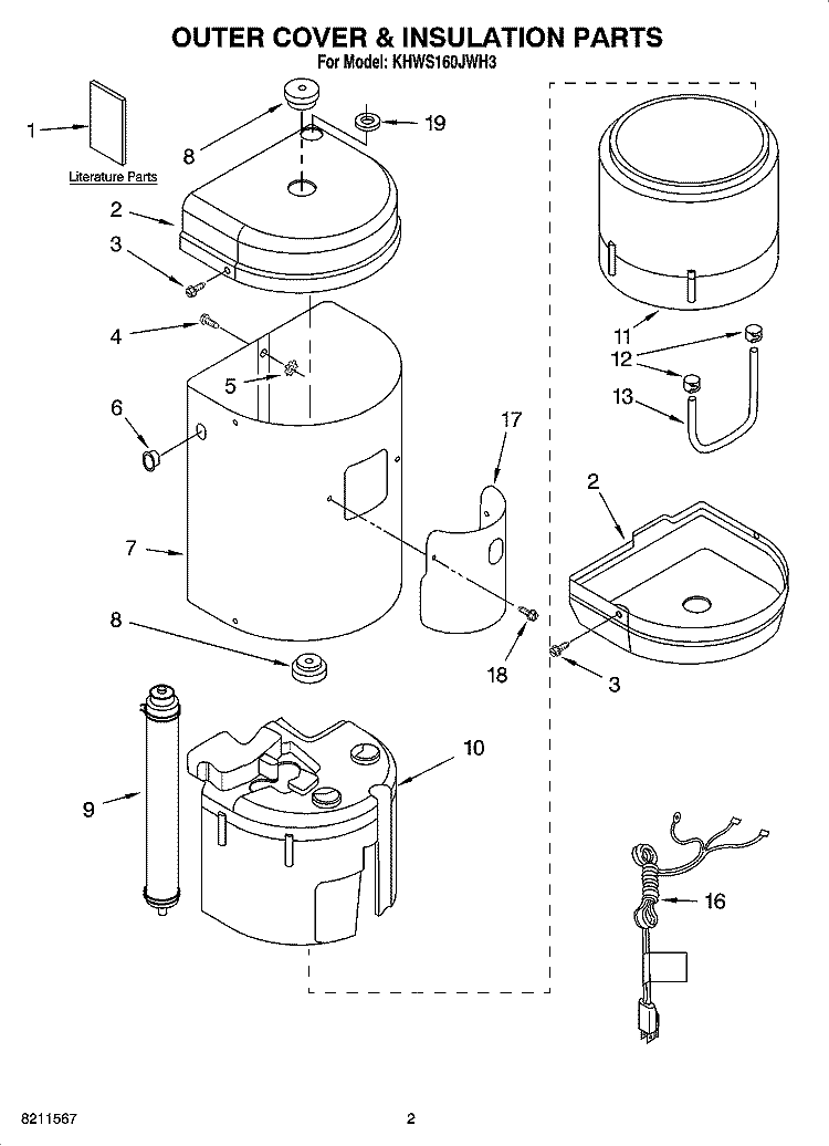 OUTER COVER & INSULATION PARTS Diagram and Parts List for KHWS160JWH3  KitchenAid Miscellaneous