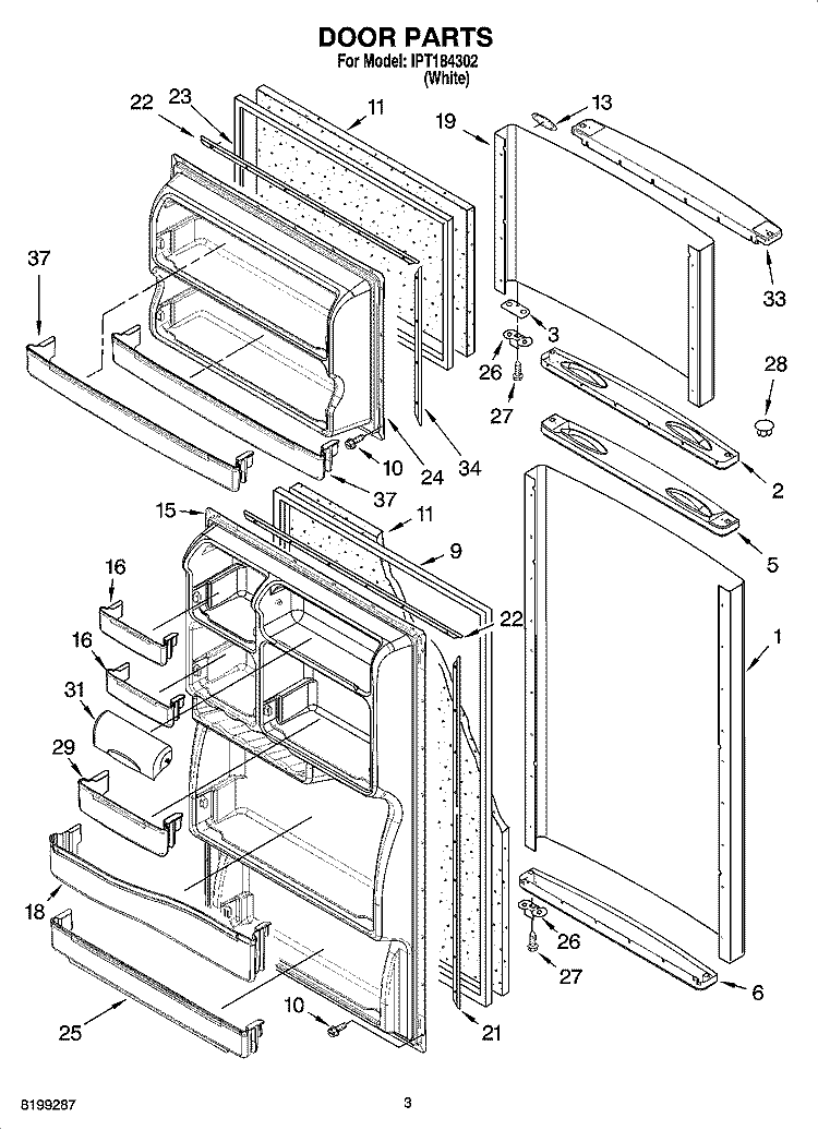 DOOR PARTS Diagram and Parts List for IPT184302  Inglis Refrigerator