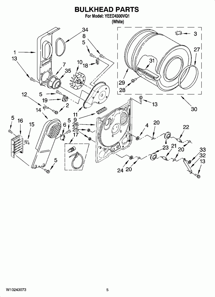 BULKHEAD PARTS, OPTIONAL PARTS (NOT INCLUDED) Diagram and Parts List for YEED4300VQ1  Whirlpool Dryer
