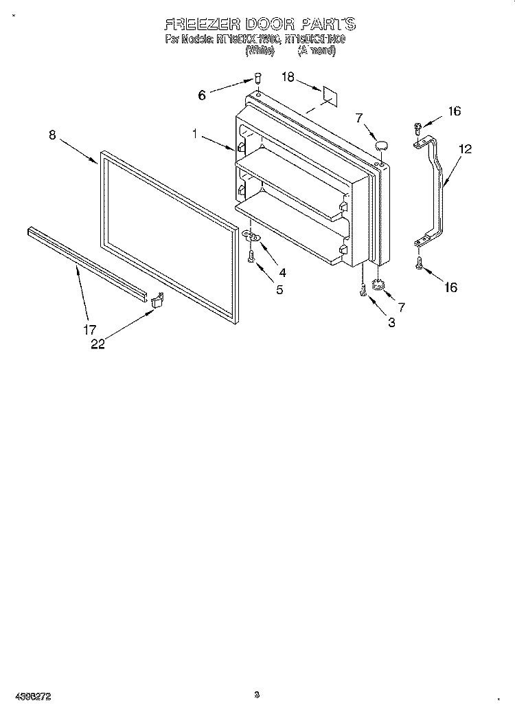 FREEZER DOOR Diagram and Parts List for RT18DKXHW00  Roper Refrigerator
