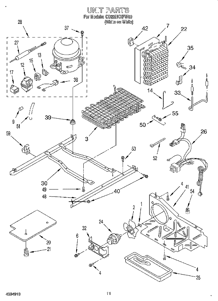UNIT Diagram and Parts List for GD22DKXFW00  Whirlpool Refrigerator