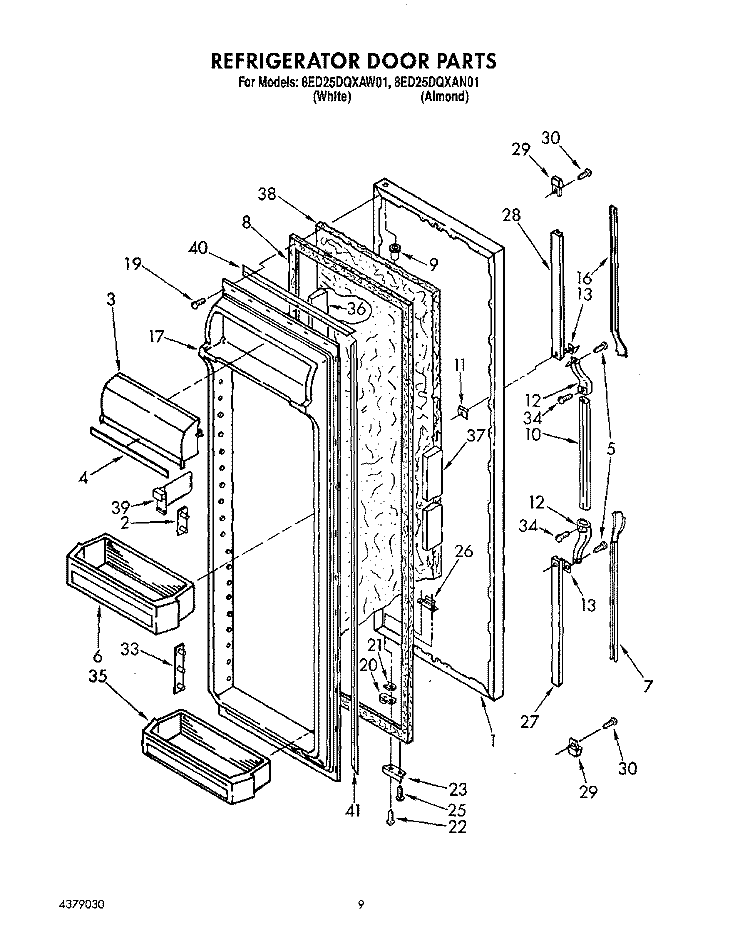 REFRIGERATOR DOOR Diagram and Parts List for 8ED25DQXAN01  Whirlpool Refrigerator
