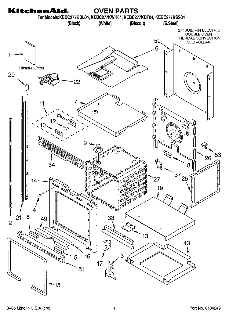 OVEN PARTS Diagram and Parts List for KEBC277KBL04  KitchenAid Wall Oven