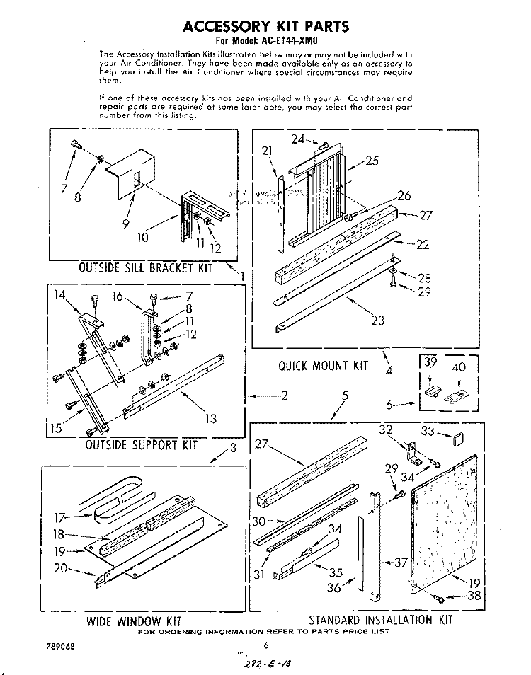ACCESSORY KIT PARTS Diagram and Parts List for ACE144XM0  Whirlpool Air Conditioner