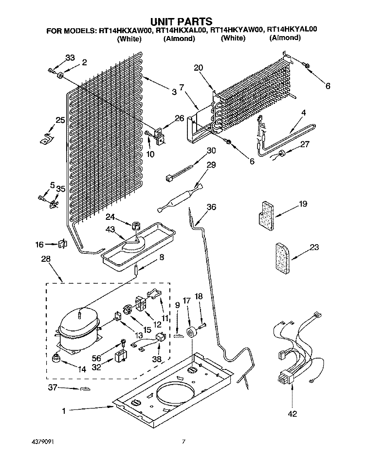 UNIT Diagram and Parts List for RT14HKYAW00  Roper Refrigerator