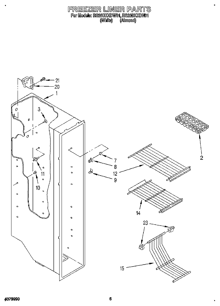 FREEZER LINER Diagram and Parts List for RS20DKXDW01  Roper Refrigerator
