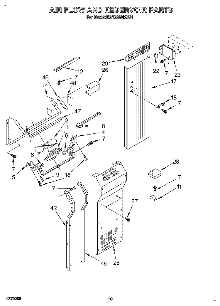 AIR FLOW AND RESERVOIR Diagram and Parts List for KSSS36MAX04  KitchenAid Refrigerator