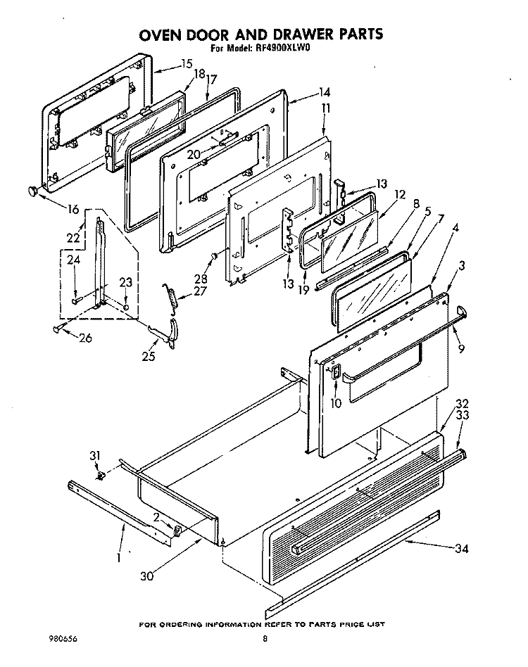 OVEN DOOR AND DRAWER Diagram and Parts List for RF4900XLW0  Whirlpool Range