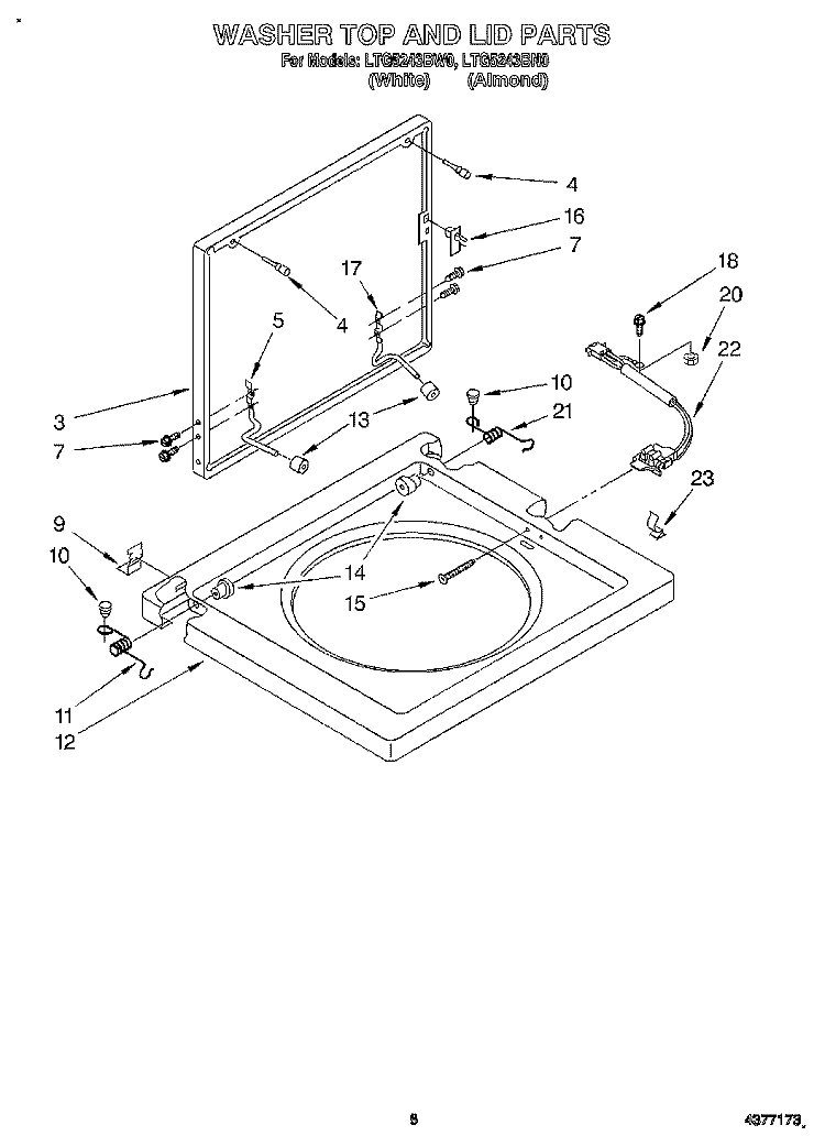 WASHER TOP AND LID Diagram and Parts List for LTG5243BW0  Whirlpool Washer Dryer Combo