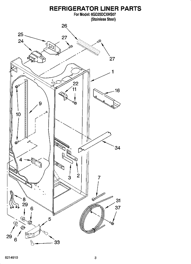 REFRIGERATOR LINER PARTS Diagram and Parts List for 6GD25DCXHS07  Whirlpool Refrigerator