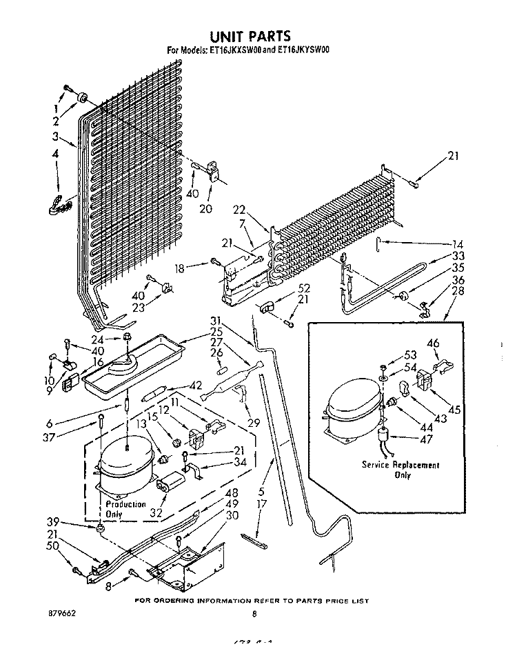 UNIT Diagram and Parts List for ET16JKYSW00  Whirlpool Refrigerator