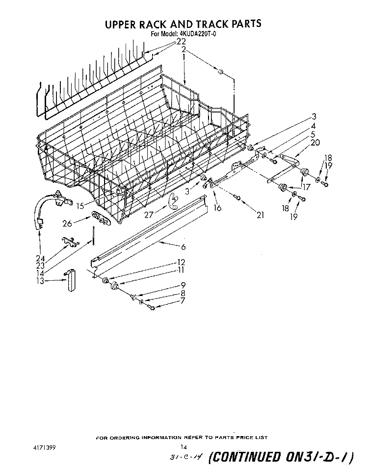 UPPER RACK AND TRACK Diagram and Parts List for 4KUDA220T0  KitchenAid Dishwasher