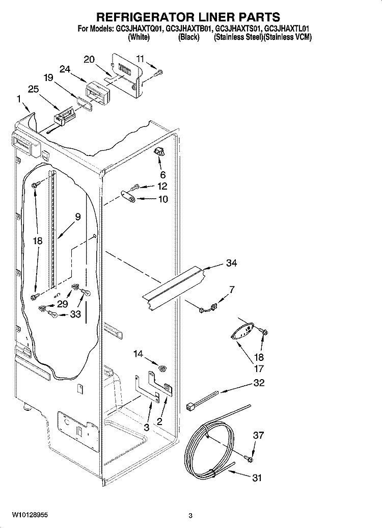 REFRIGERATOR LINER PARTS Diagram and Parts List for GC3JHAXTB01  Whirlpool Refrigerator