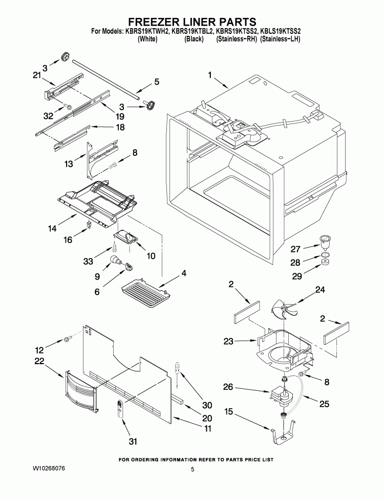 FREEZER LINER PARTS Diagram and Parts List for KBRS19KTBL2  KitchenAid Refrigerator