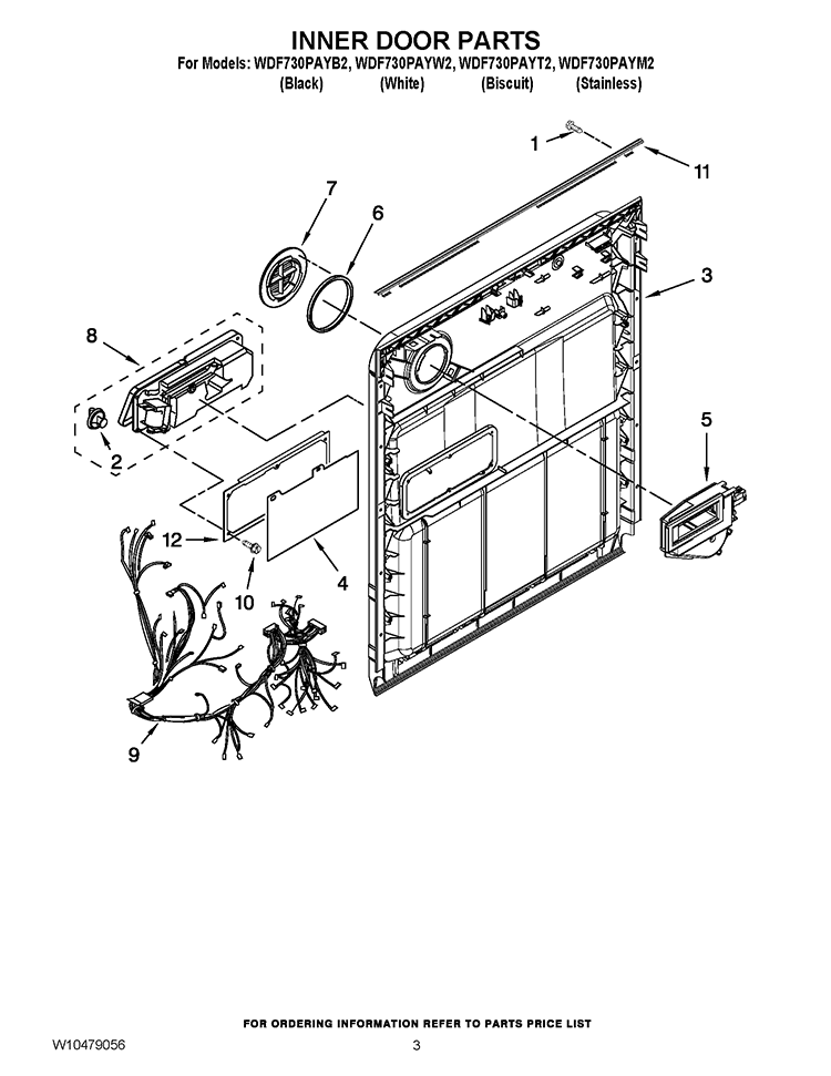 INNER DOOR PARTS Diagram and Parts List for WDF730PAYM2  Whirlpool Dishwasher