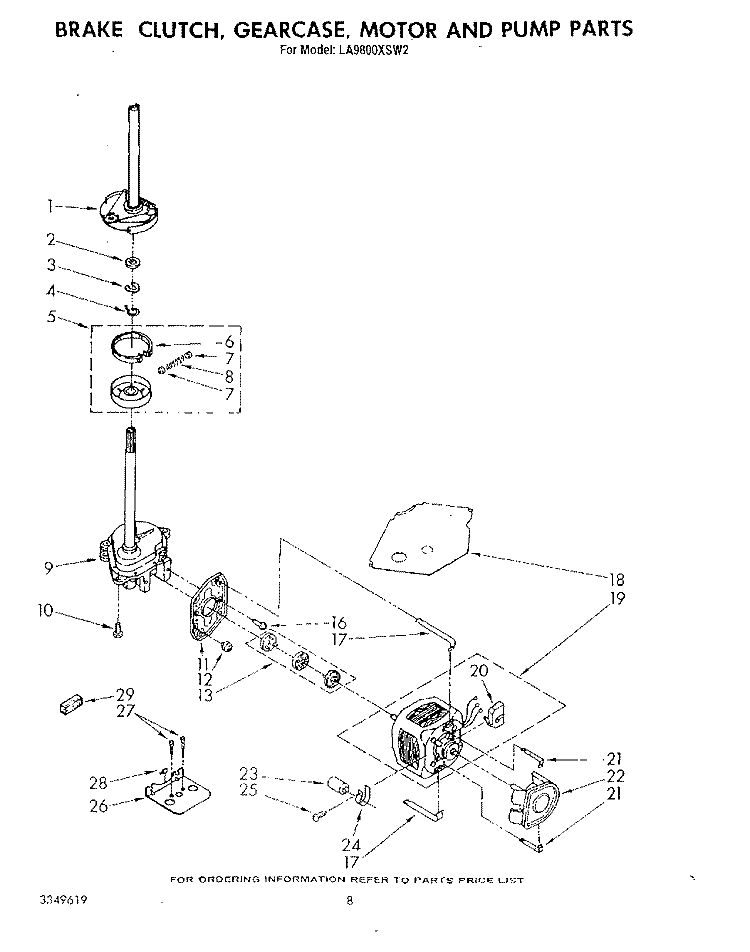 BRAKE, CLUTCH, GEARCASE, MOTOR AND PUMP Diagram and Parts List for LA9800XSW2  Whirlpool Washer