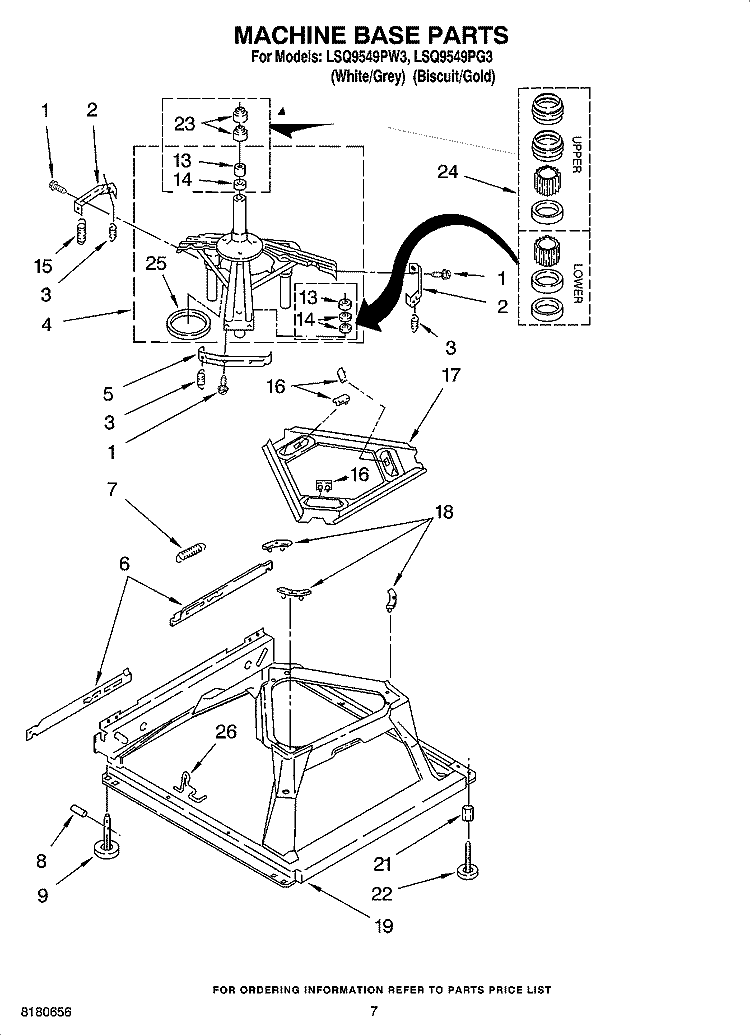 MACHINE BASE PARTS Diagram and Parts List for LSQ9549PW3  Whirlpool Washer