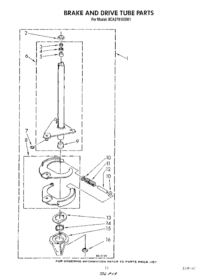 BRAKE AND DRIVE TUBE Diagram and Parts List for 9CA2781XSW1  Whirlpool Washer