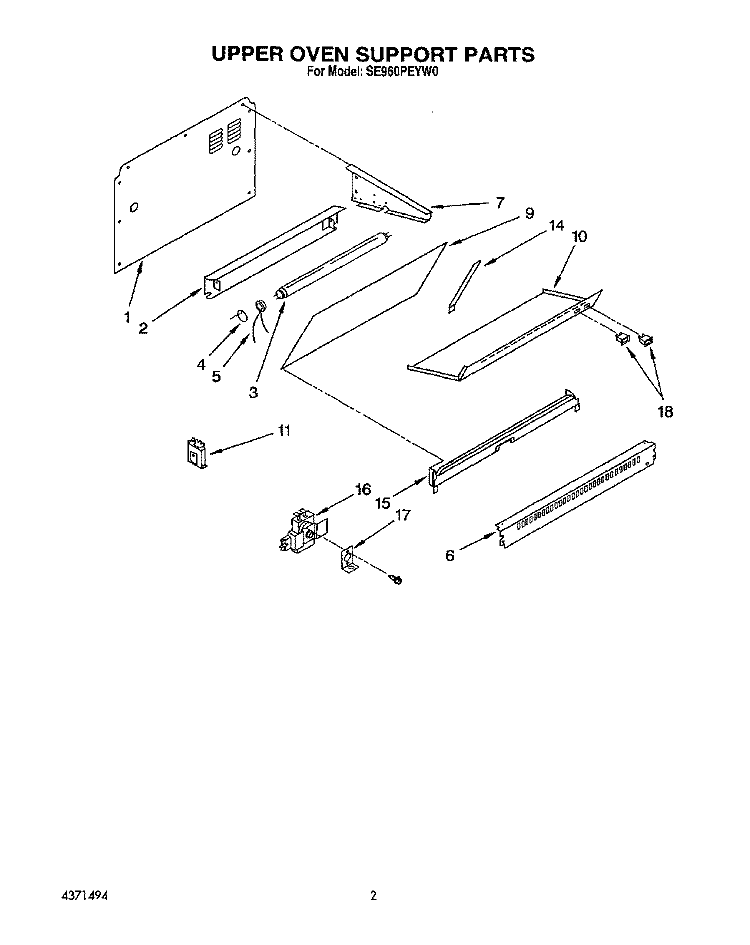 UPPER OVEN SUPPORT Diagram and Parts List for SE960PEYW0  Whirlpool Range